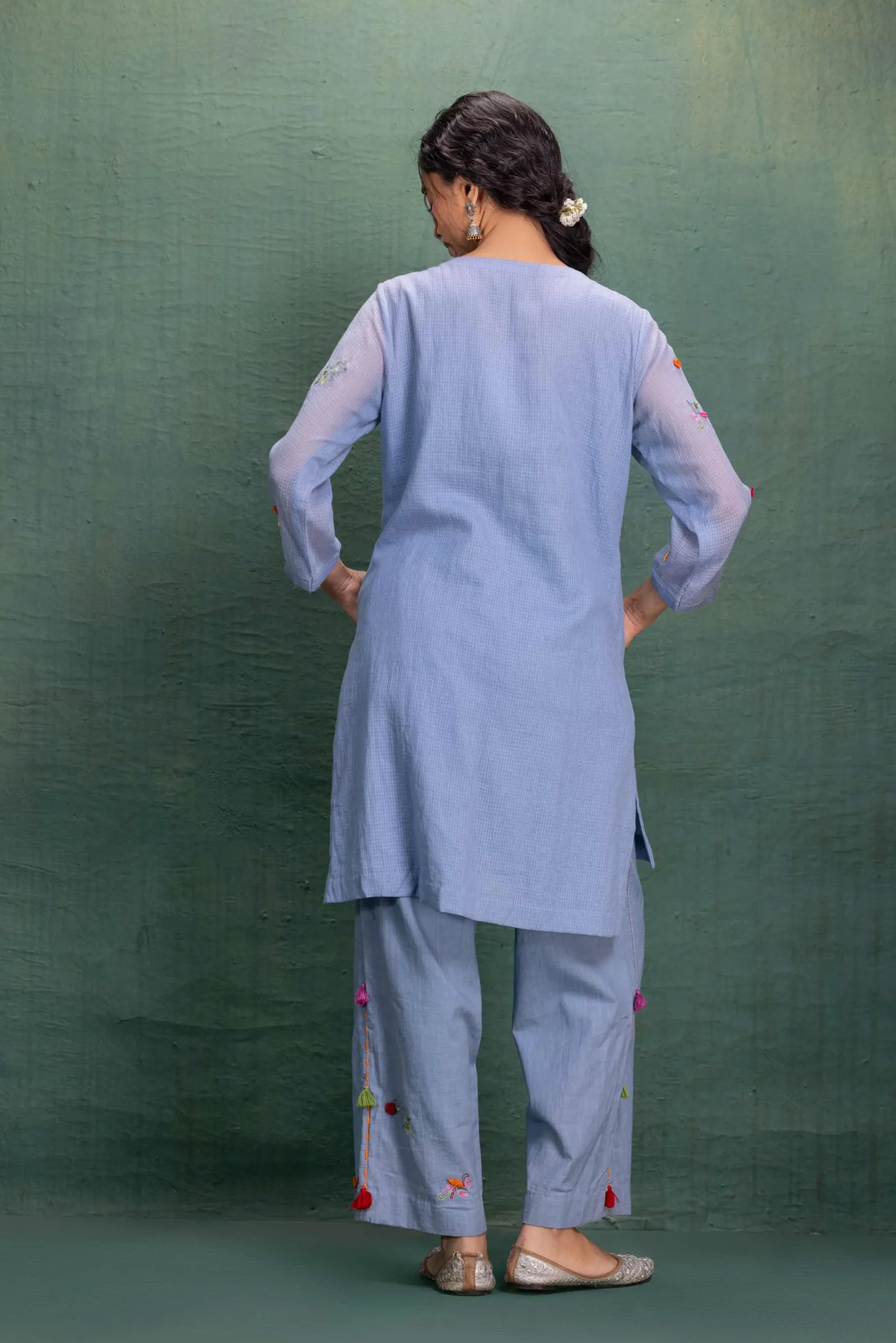 Powder Blue Bloom Embroidered Co-Ord Set - Image 3