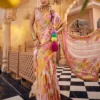Sunset Bloom Printed Saree with Embellished Blouse