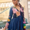 Midnight Bloom Anarkali Set with Tassel Dupatta