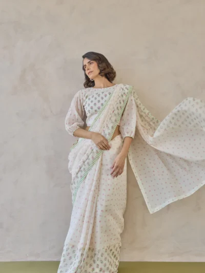Ivory Blossom Printed Saree Set