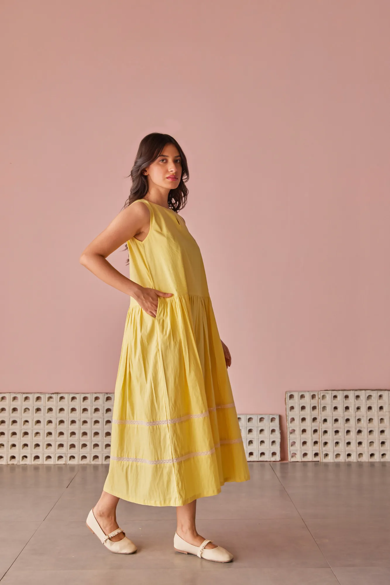 Golden Aura Sleeveless Midi Dress - Image 2