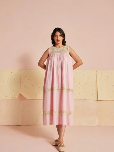 Blush Lace Panel Midi Dress