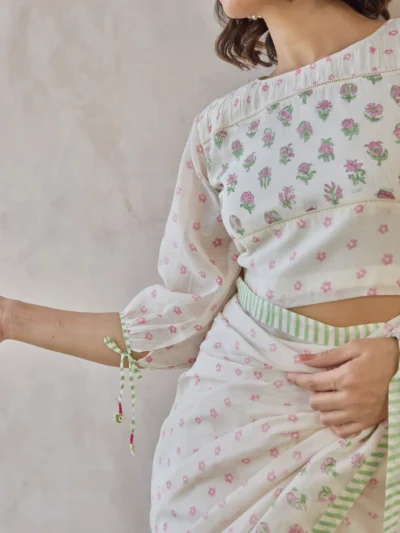 Floral printed puff sleeve blouse for festive and occasion wear