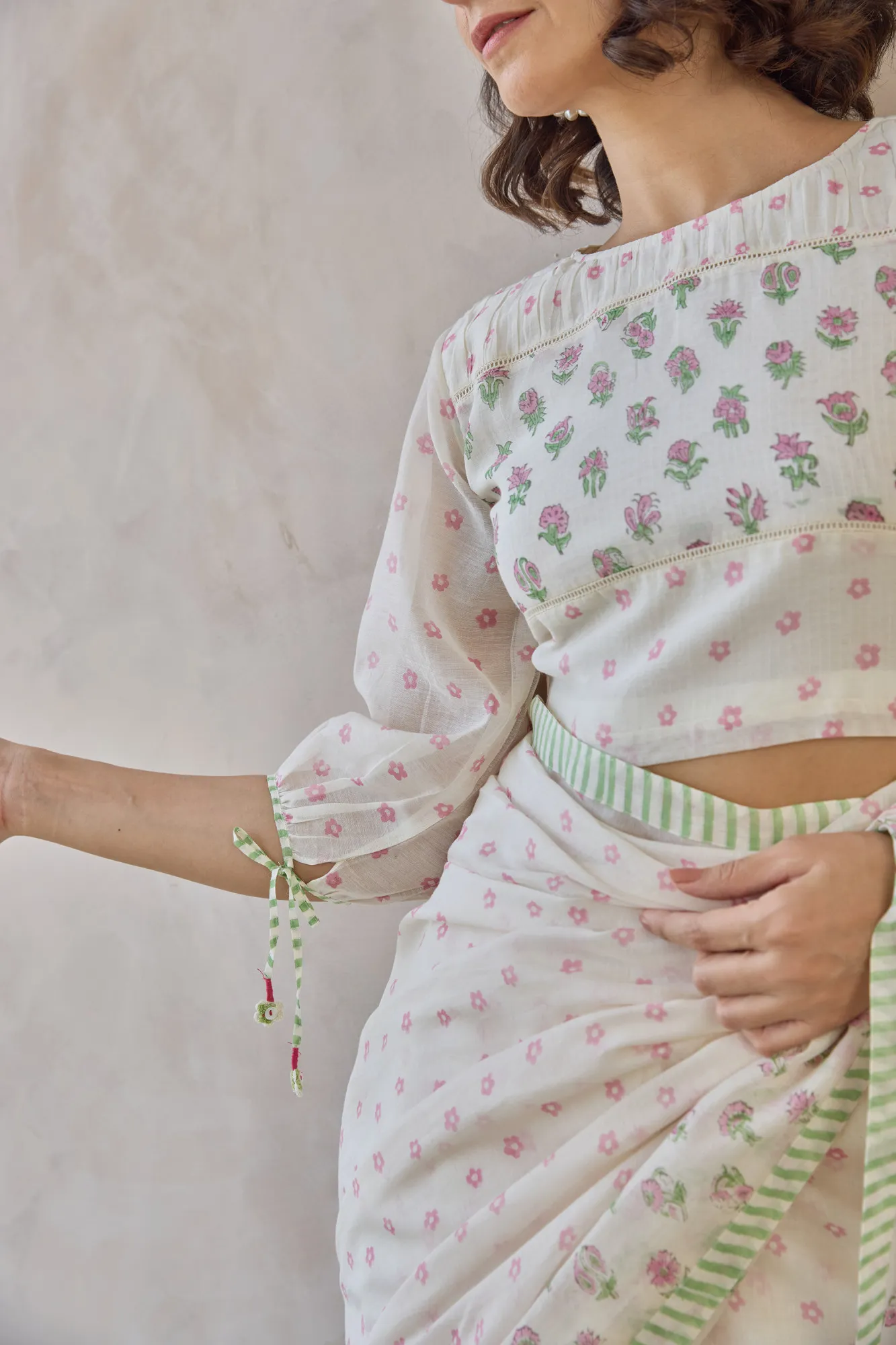 Floral printed puff sleeve blouse for festive and occasion wear