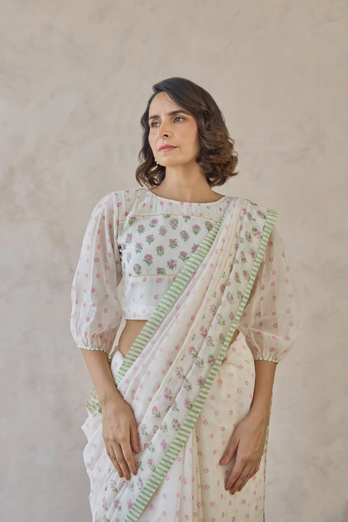 Soft Floral Printed Blouse with Puff Sleeves - Image 6