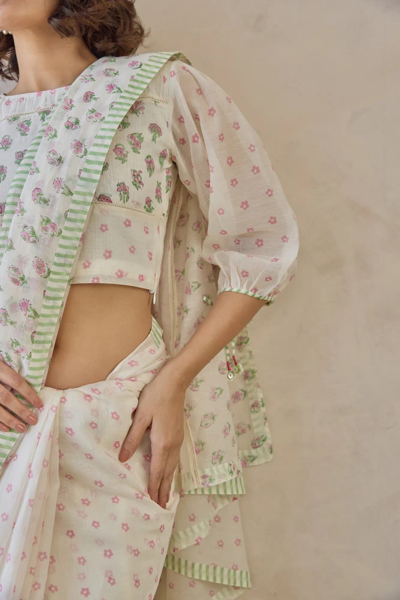 Soft Floral Printed Blouse with Puff Sleeves - Image 2