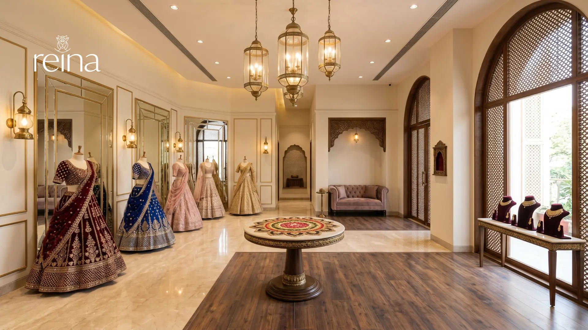 Curated bridal lehenga and saree collection inside Reina Jubilee Hills
