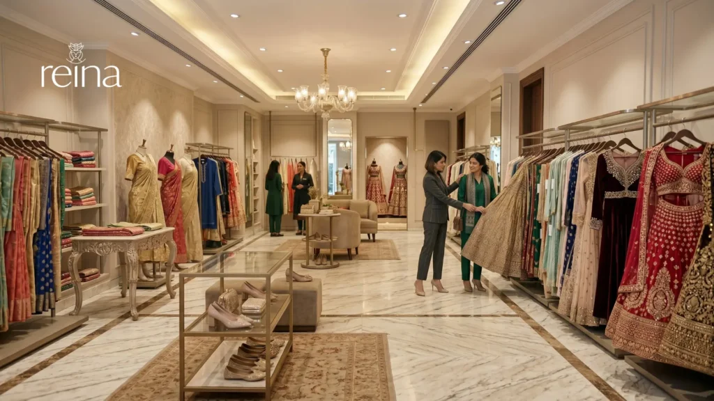 Luxury multi designer fashion store in Hyderabad showcasing designer sarees, bridal lehengas, and premium ethnic wear collections.