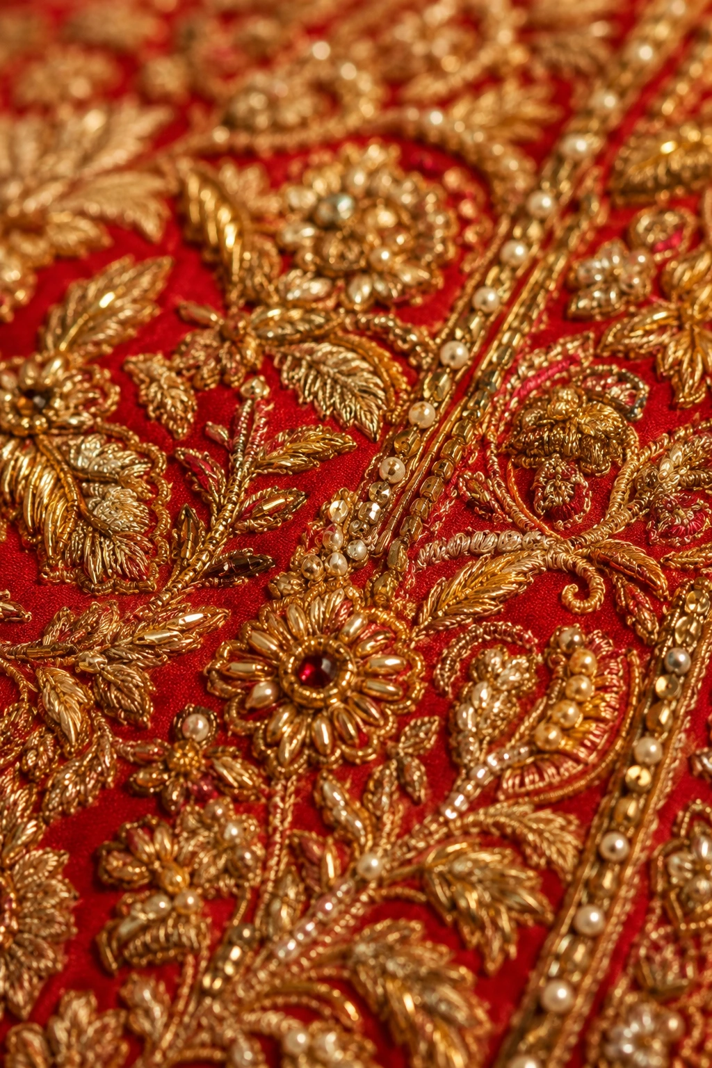 lose-up embroidery detail on a designer bridal lehenga fabric