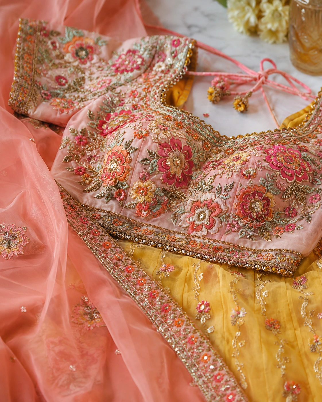 Lightweight embroidered festive wear for women designed for sangeet dancing