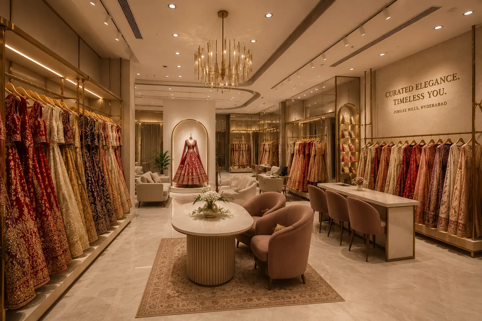 Interior view of a premium bridal boutique in Jubilee Hills Hyderabad