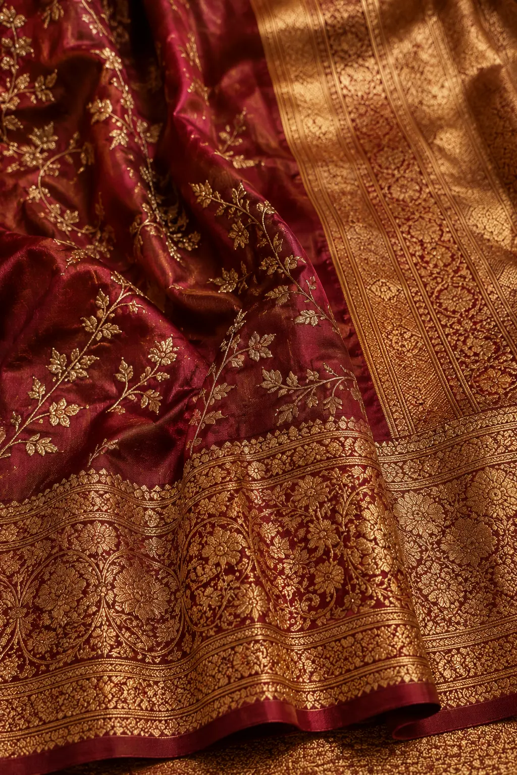 Designer bridal saree with gold embroidery from a Hyderabad boutique