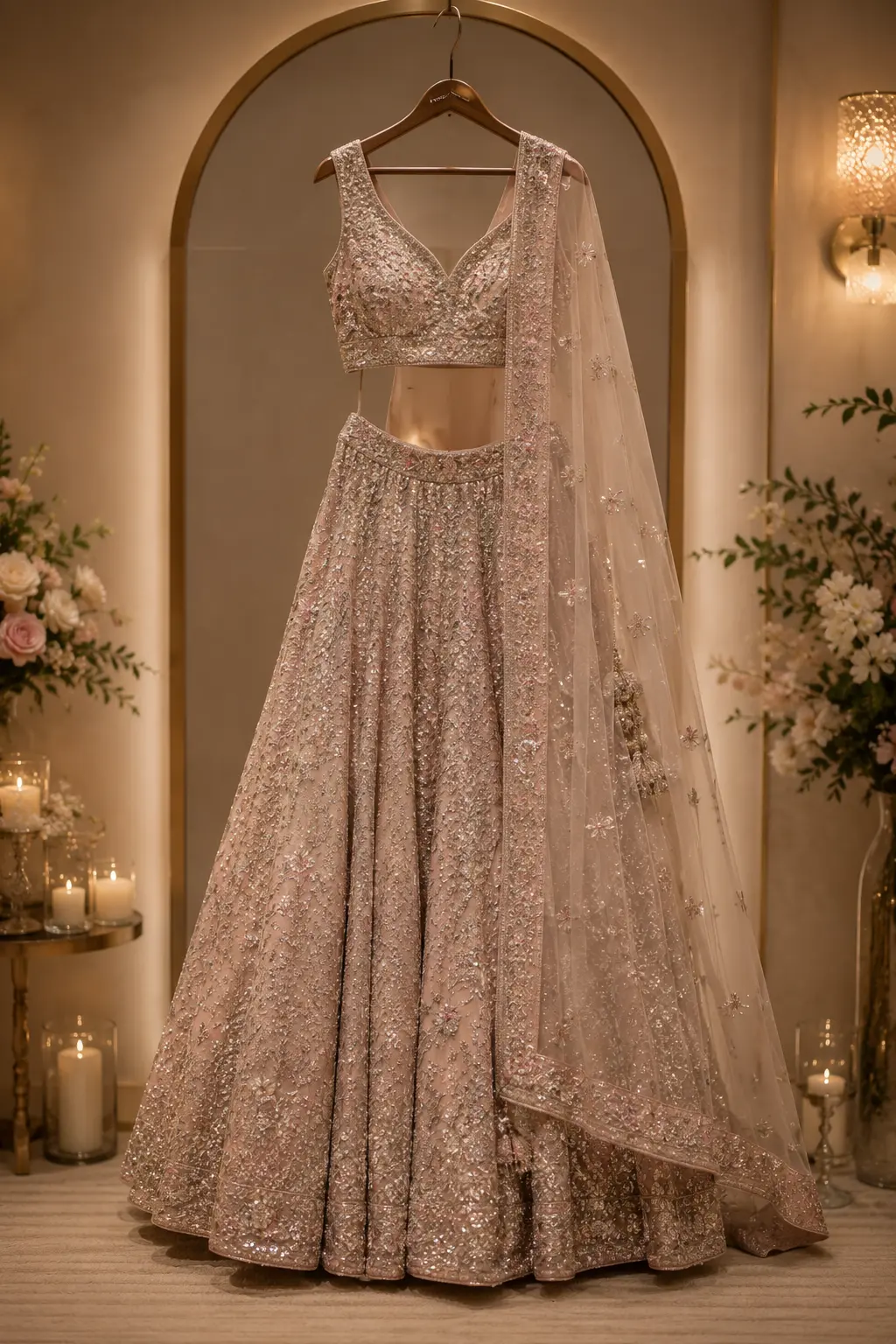 Reception lehenga collection at a bridal shop in Hyderabad