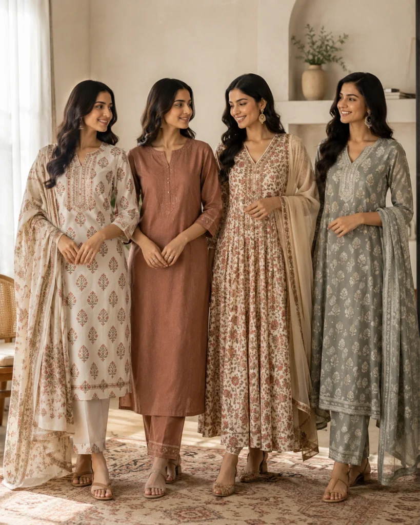 Cotton Kurta Sets for Women alongside rayon, printed and Anarkali styles.
