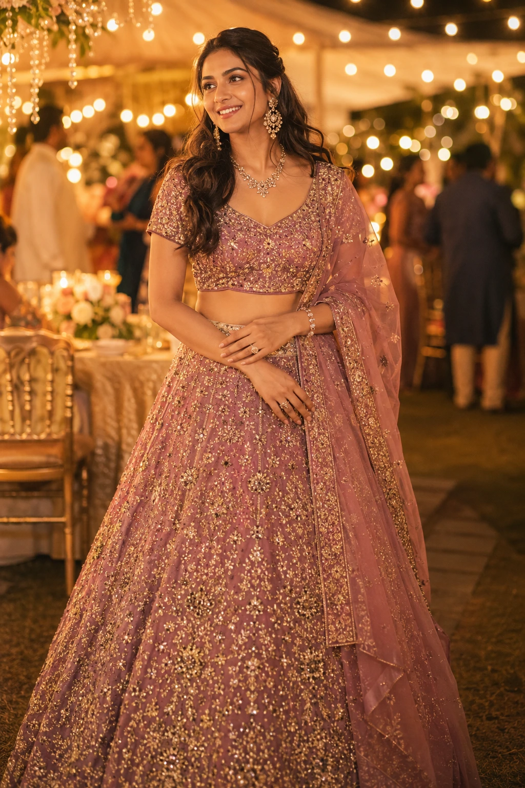 Woman styled in festive women's ethnic wear lehenga for a celebration