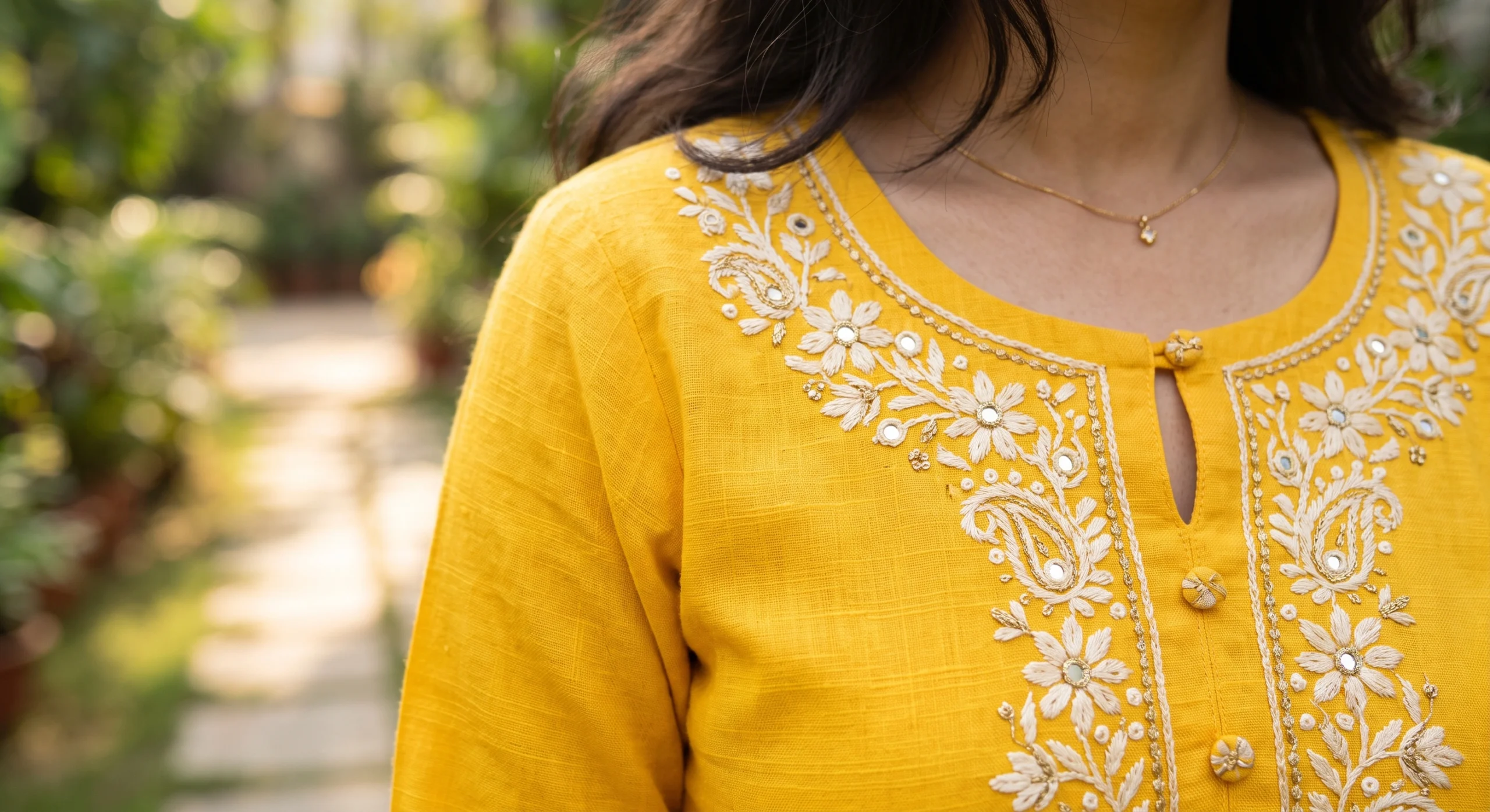 designer kurti for women hand embroidery close-up