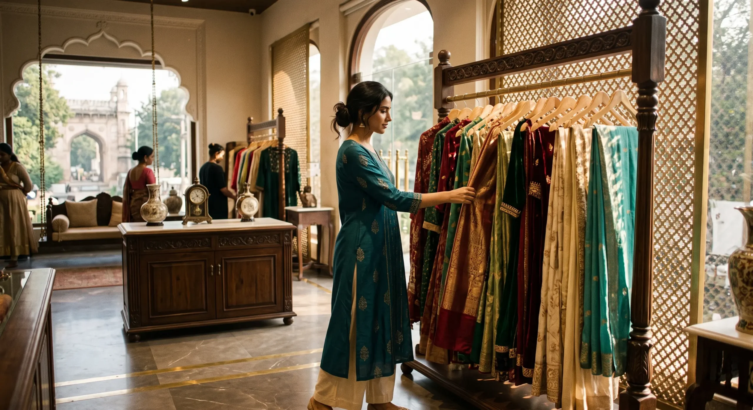 Shopper browsing designer store near me in Jubilee Hills Hyderabad