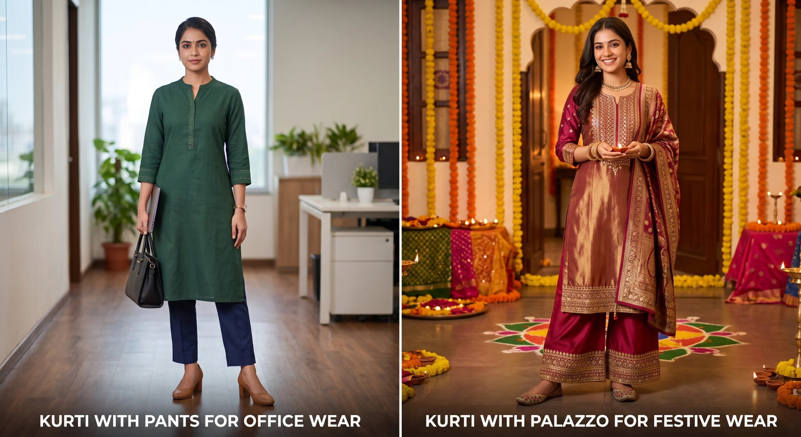 kurti with pants vs kurti with palazzo styling comparison