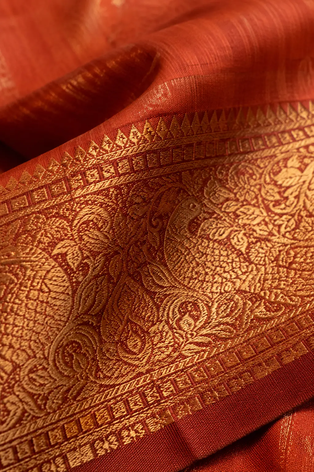Silk sarees Hyderabad — close-up of temple border zari weave detail