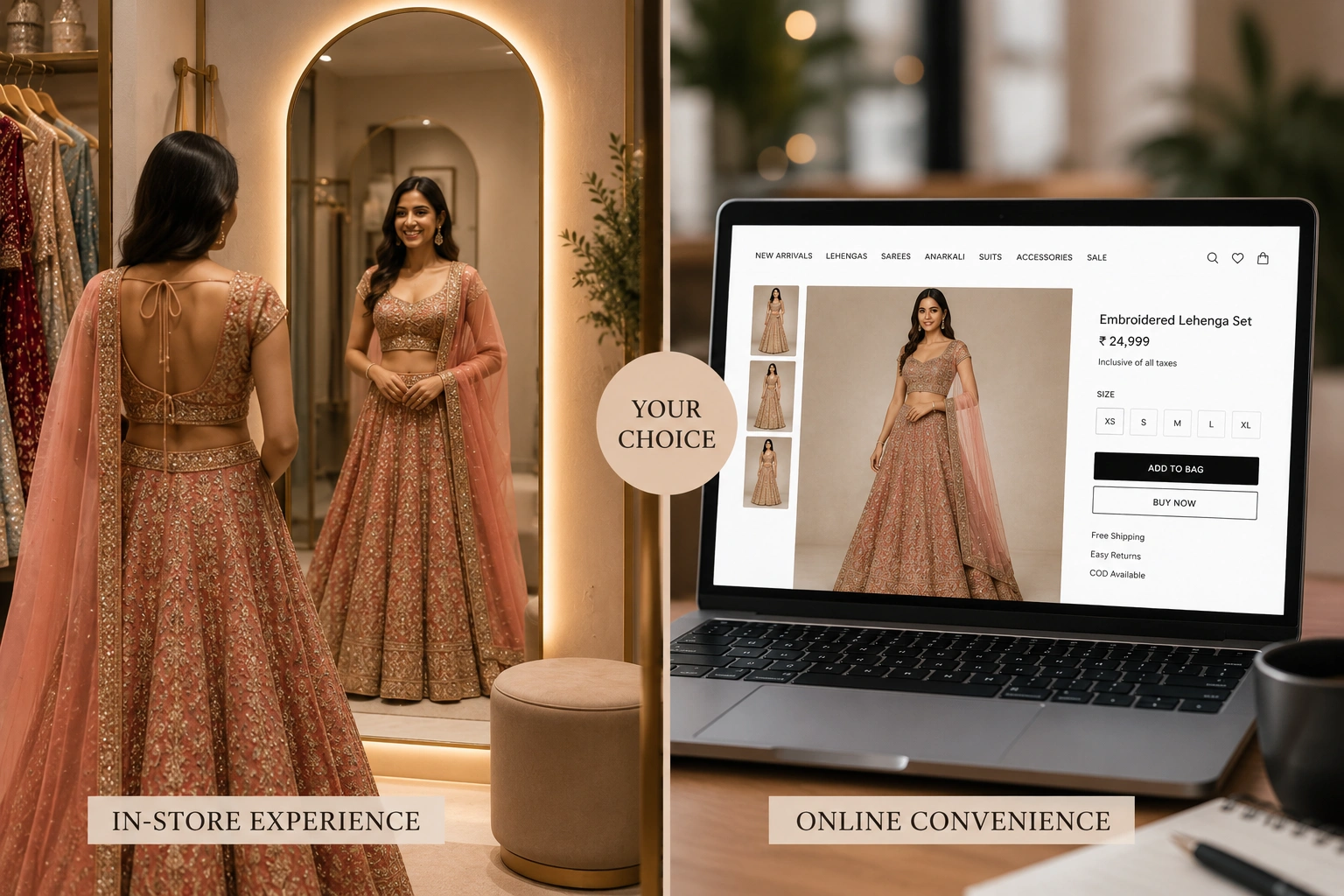 Wedding shopping near me compared with browsing ethnic wear online